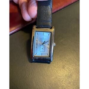 Women's Silver Tone Anne Klein Watch with Black Leather Band, Separate Seconds